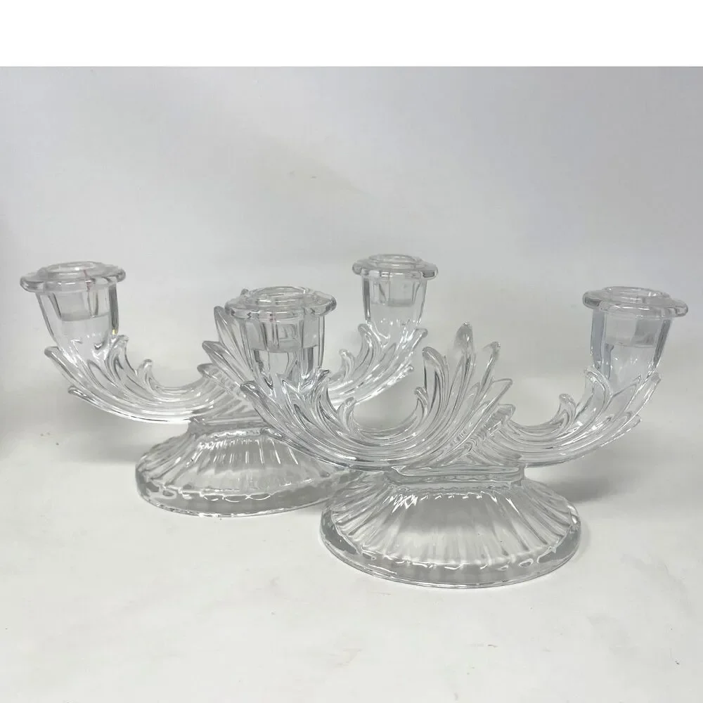 Vintage Pair of Bohemia Lead Crystal Candlestick Holders 8